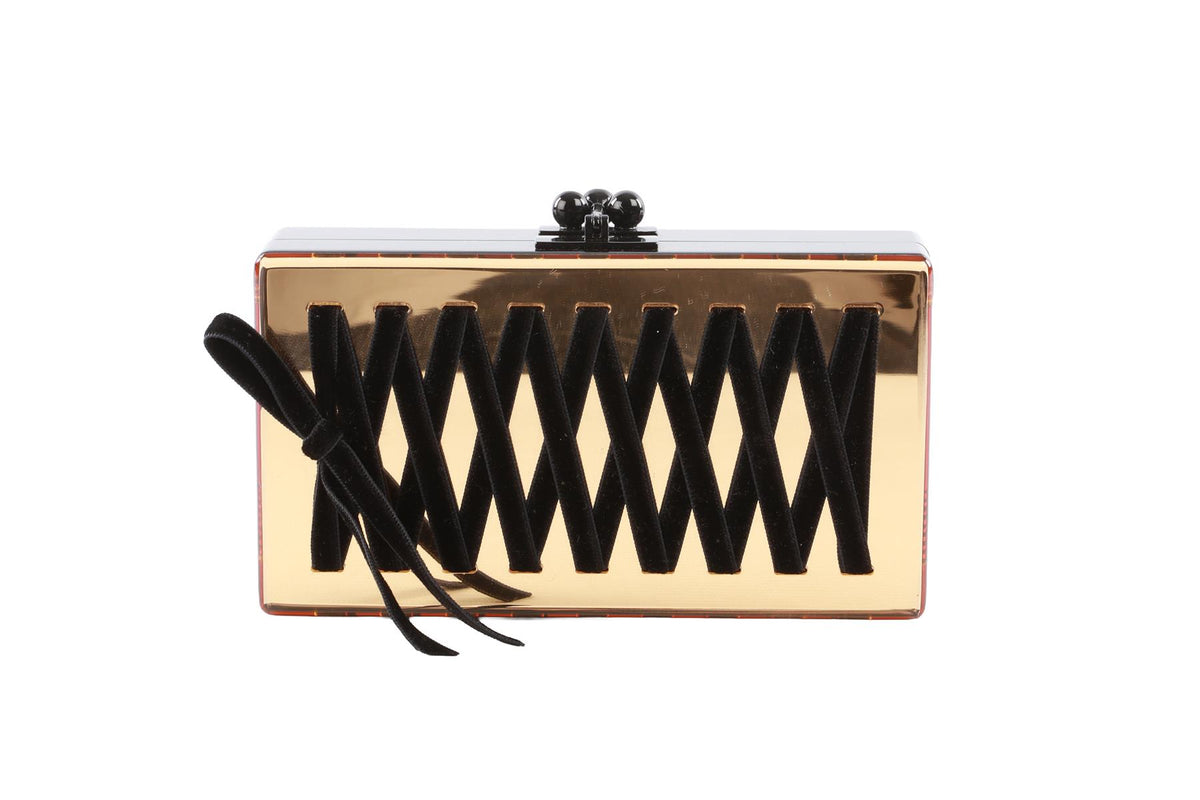 EDIE PARKER BLACK ACETATE CLUTCH