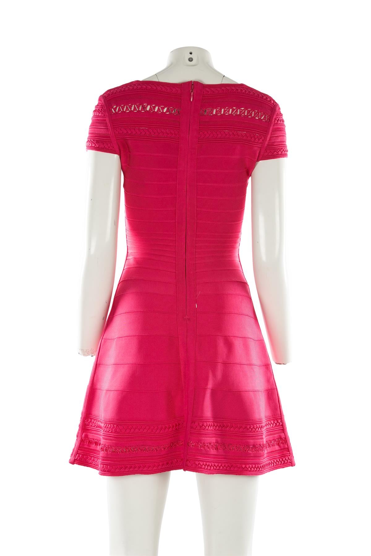 HERVE LEGER PINK BANDAGE MINI DRESS SMALL