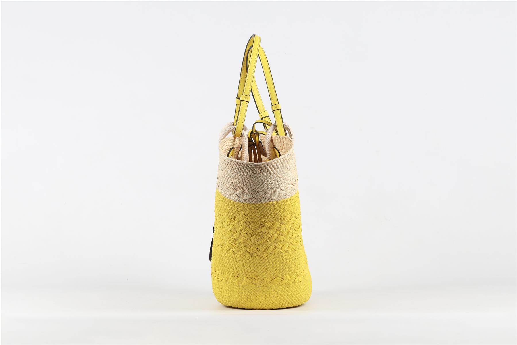 LOEWE YELLOW ANAGRAM MEDIUM STRAW SHOULDER BAG