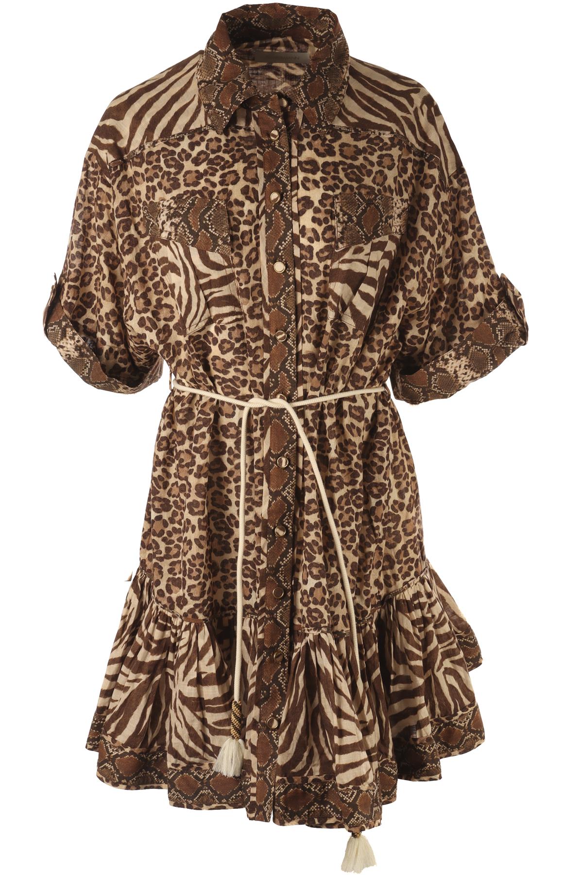 ZIMMERMANN BROWN COTTON MINI DRESS UK 12