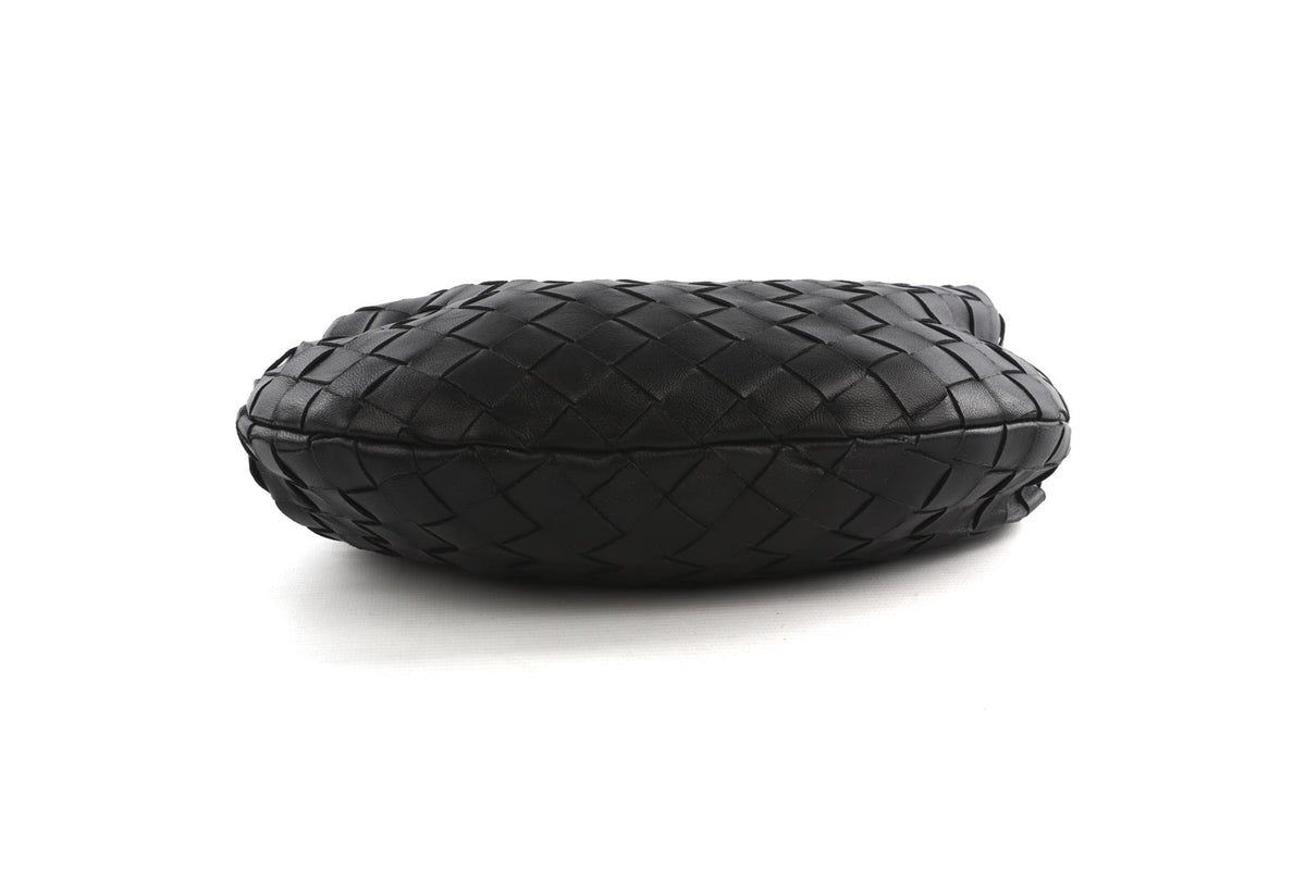 BOTTEGA VENETA BLACK JODIE MINI INTRECCIATO LEATHER TOTE BAG