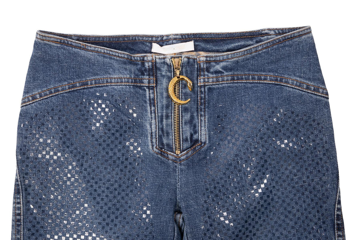 ROBERTO CAVALLI BLUE VINTAGE LOW RISE FLARED JEANS XSMALL