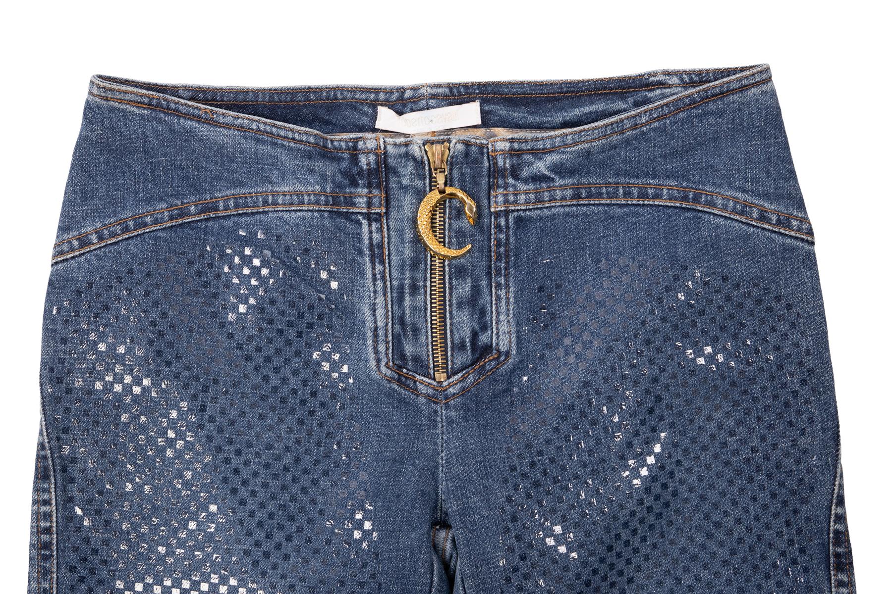 ROBERTO CAVALLI BLUE VINTAGE LOW RISE FLARED JEANS XSMALL