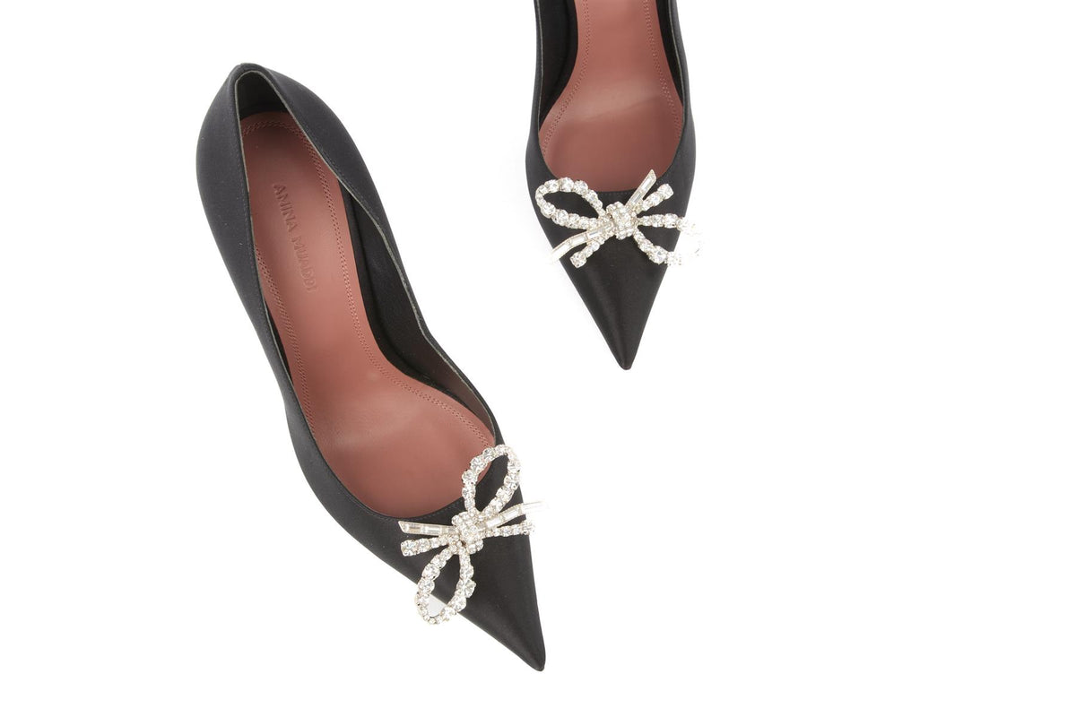 AMINA MUADDI BLACK CRYSTAL AND SATIN PUMPS EU 37.5 UK 4.5 US 7.5