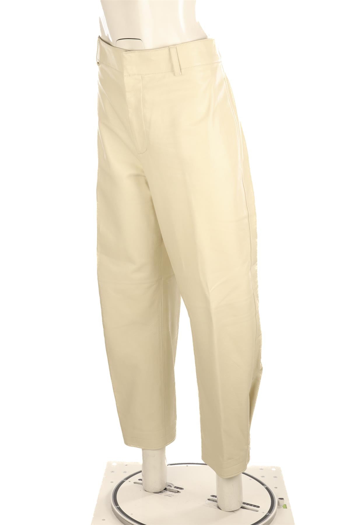 BOTTEGA VENETA CREAM LEATHER TAPERED PANTS IT 42 UK 10