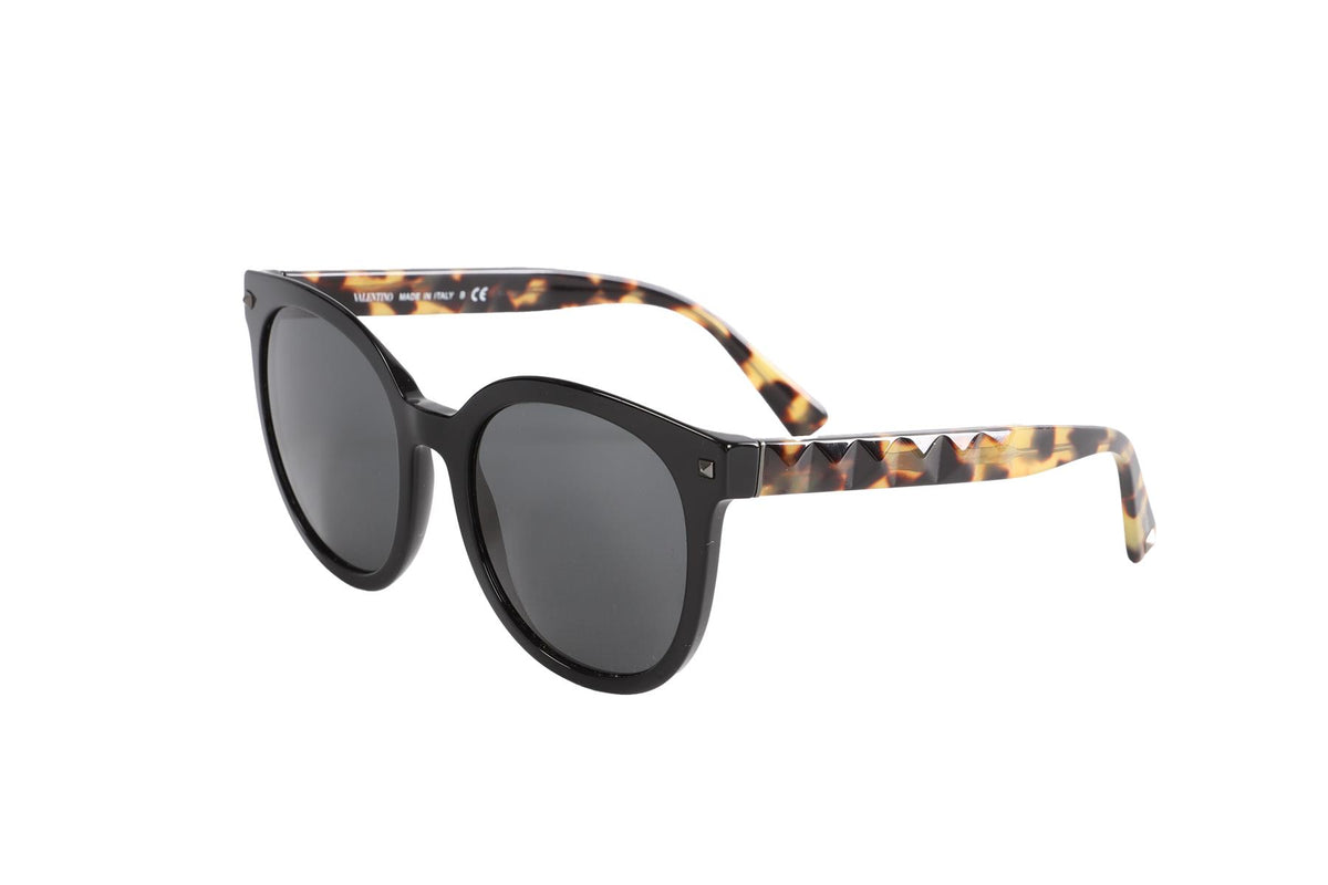 VALENTINO BLACK ROUND FRAME ACETATE SUNGLASSES
