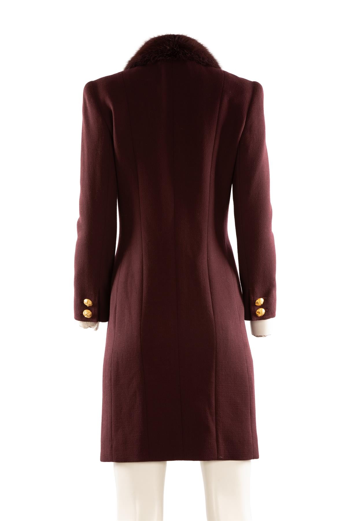 FONTANA COUTURE BURGUNDY MINK FUR AND WOOL COAT IT 40 UK 8