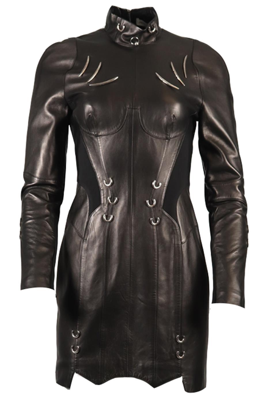 MUGLER LEATHER MINI DRESS FR 40 UK 12