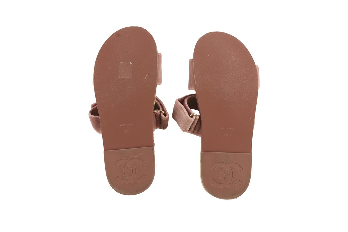 CHANEL PINK 2023 CC VELVET SANDAL EU 38 UK 5 US 8