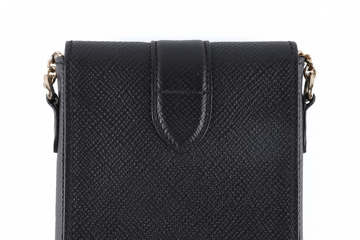 Smythson of Bond Street Black Panama Leather Phone Case