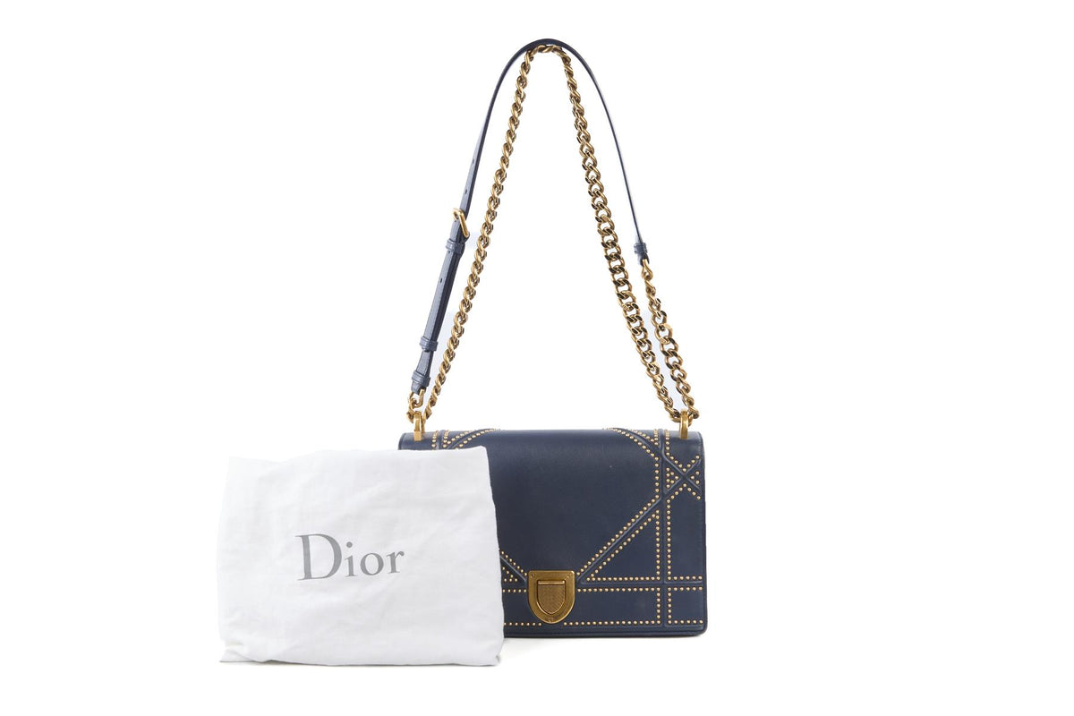 CHRISTIAN DIOR NAVY DIORAMA MEDIUM LEATHER SHOULDER BAG