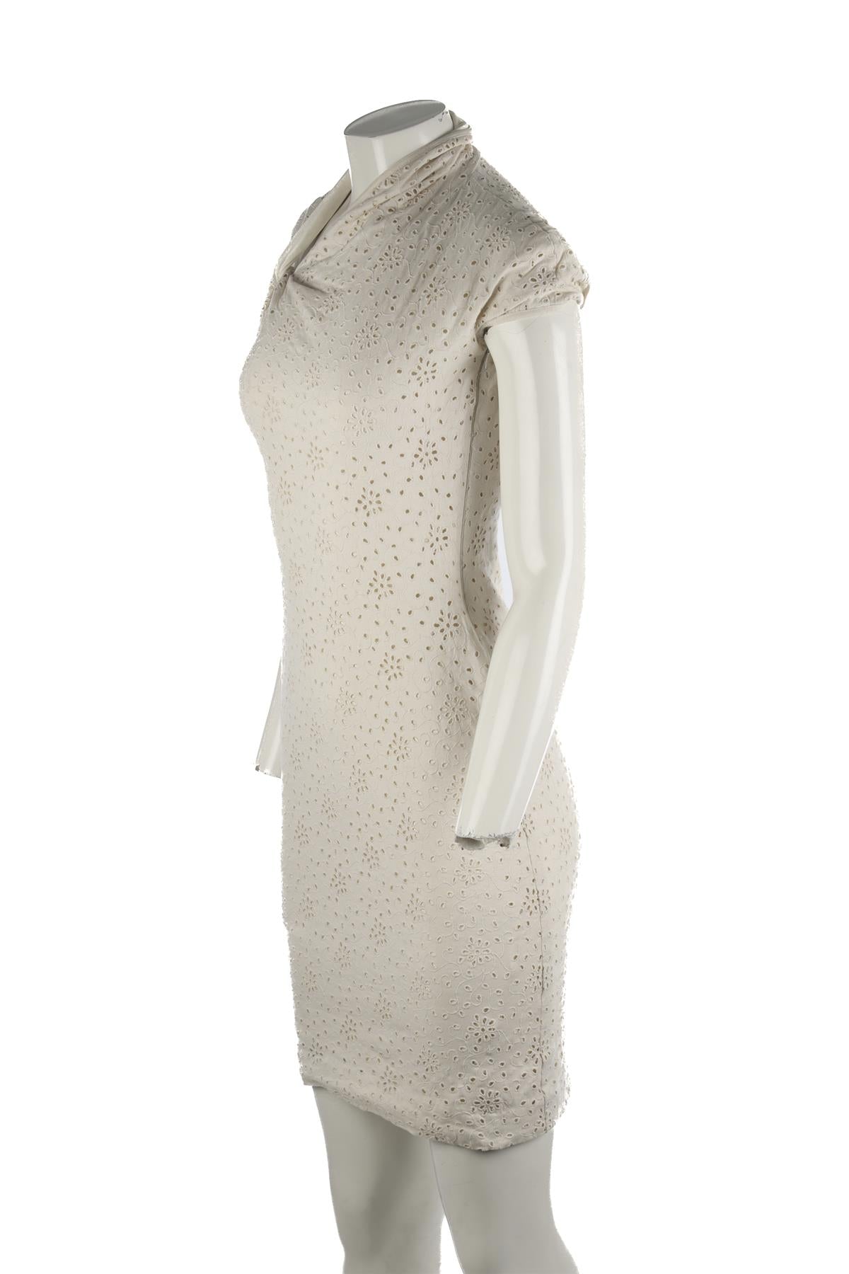 CHRISTIAN DIOR CREAM VINTAGE COTTON MIDI DRESS FR 40 UK 12