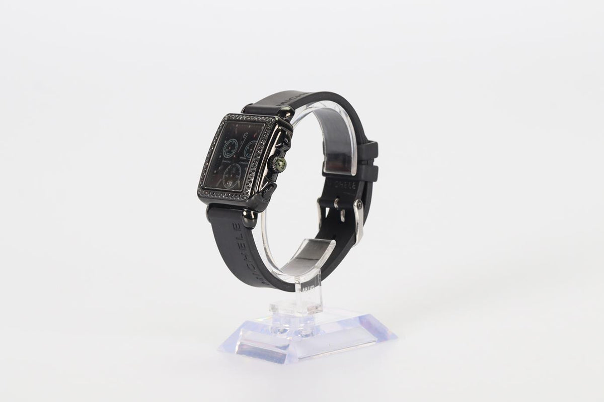 MICHELE DECO NOIR 33 MM STAINLESS STEEL AND RUBBER WRIST WATCH