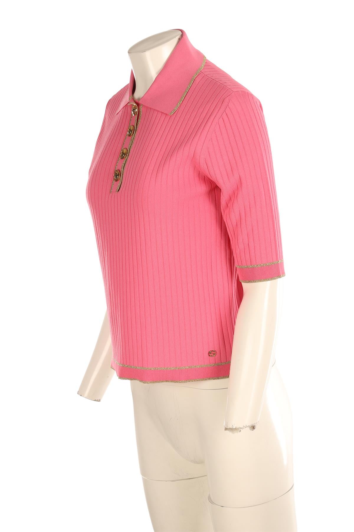 GUCCI PINK KNIT POLO SHIRT MEDIUM