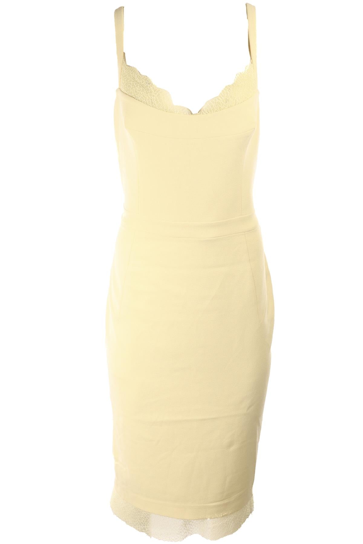 REBECCA VALLANCE YELLOW CREPE MIDI DRESS US 10 UK 14