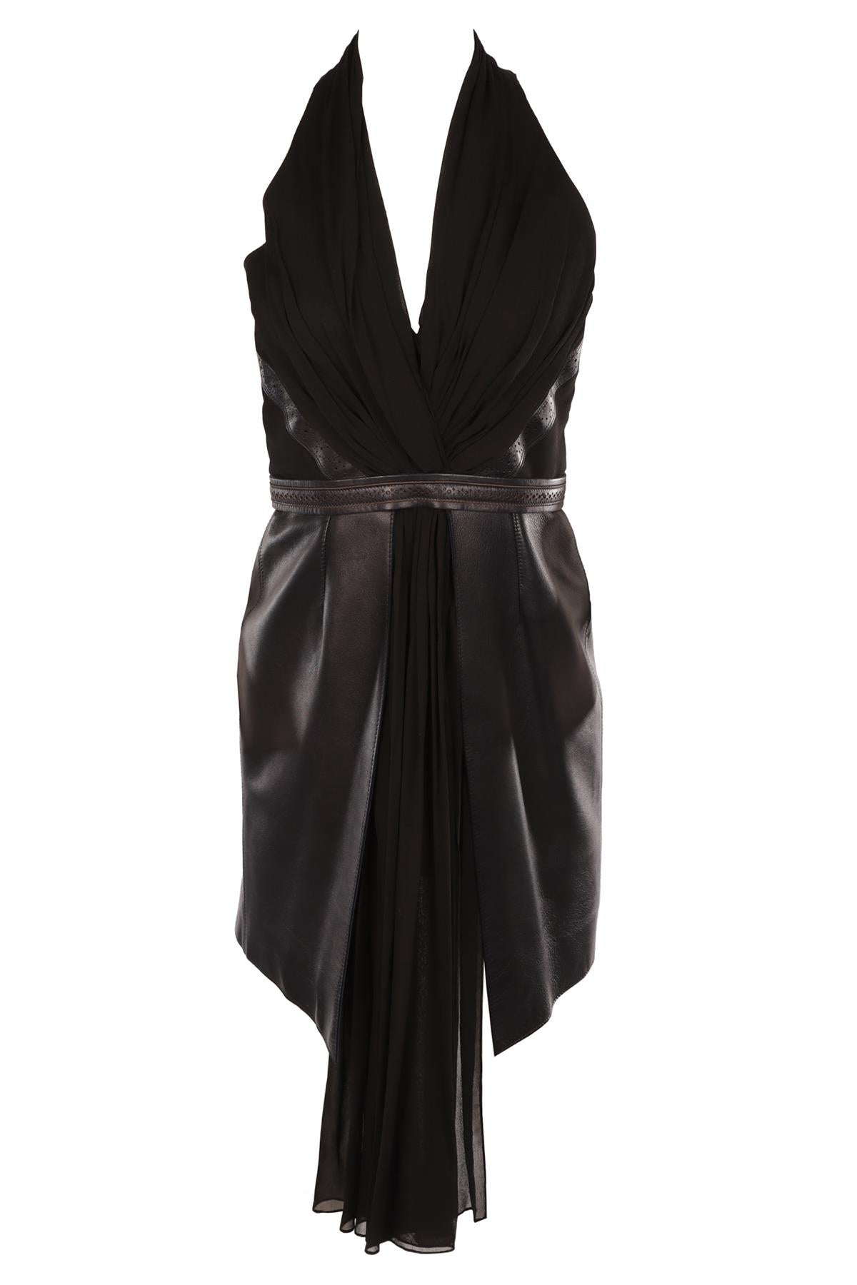 MARIOS SCHAWB BLACK LEATHER MINI DRESS AU 10 UK 10