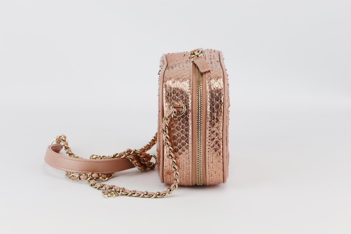 CHANEL 2019 MANIA CAMERA CASE METALLIC PYTHON AND LEATHER SHOULDER BAG