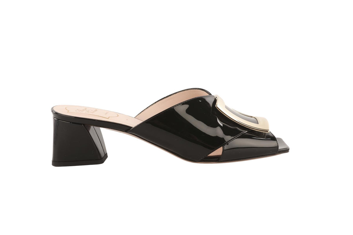 ROGER VIVIER BLACK PATENT LEATHER MULES EU 40 UK 7 US 10