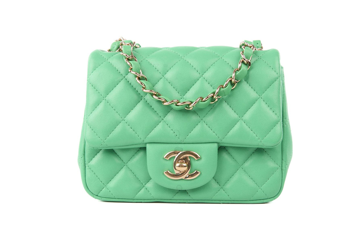 CHANEL GREEN 2019 CLASSIC SQUARE MINI QUILTED LEATHER SHOULDER BAG