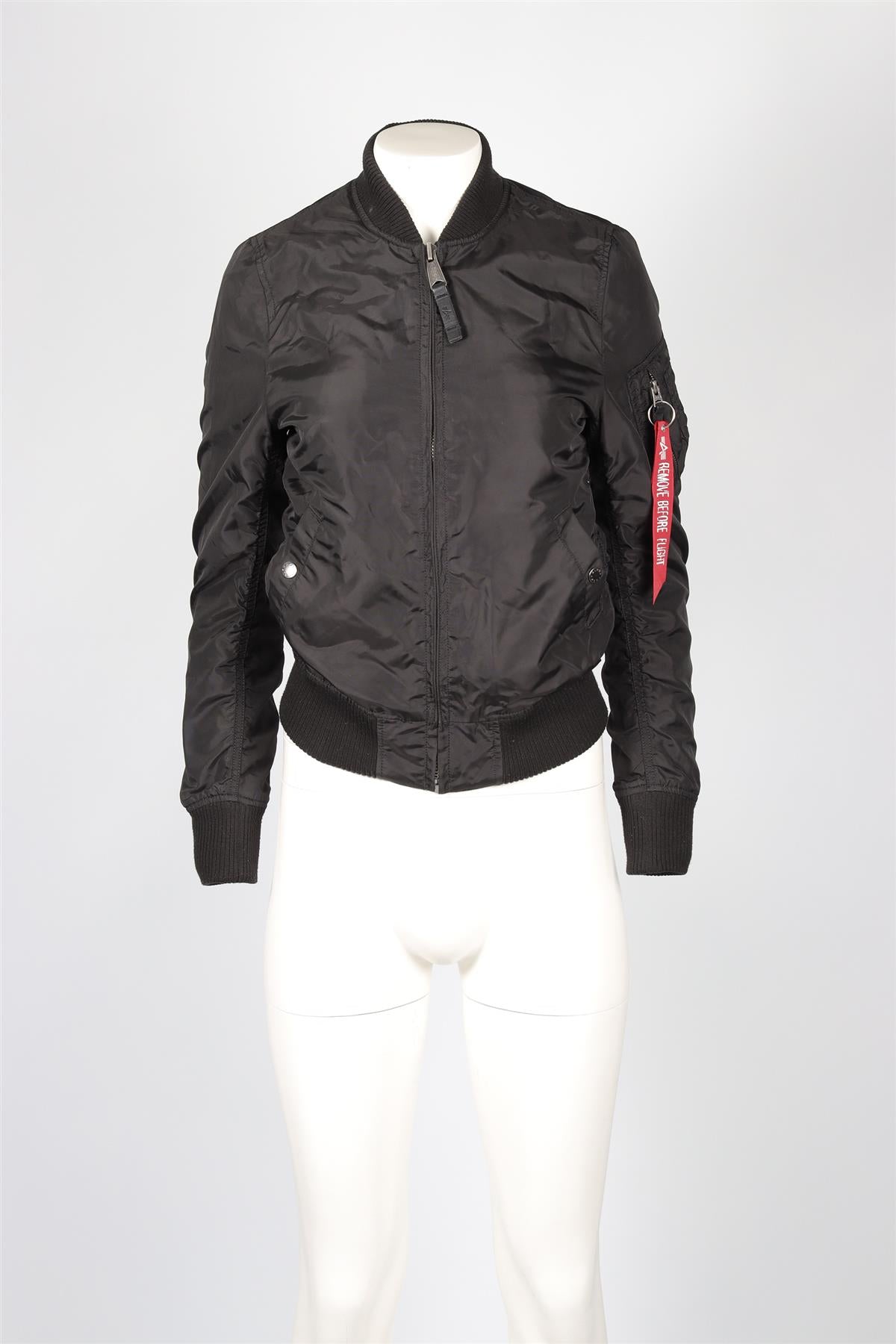 ALPHA INDUSTRIES BLACK NYLON BOMBER JACKET XSMALL