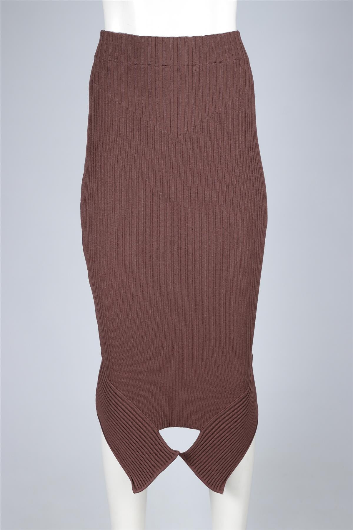 ANDREA ADAMO BROWN KNIT MIDI SKIRT XSMALL