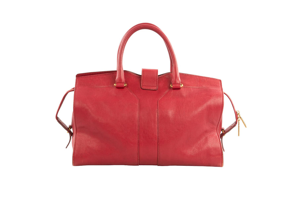 YVES SAINT LAURENT RED CABAS CHYC LEATHER TOTE BAG