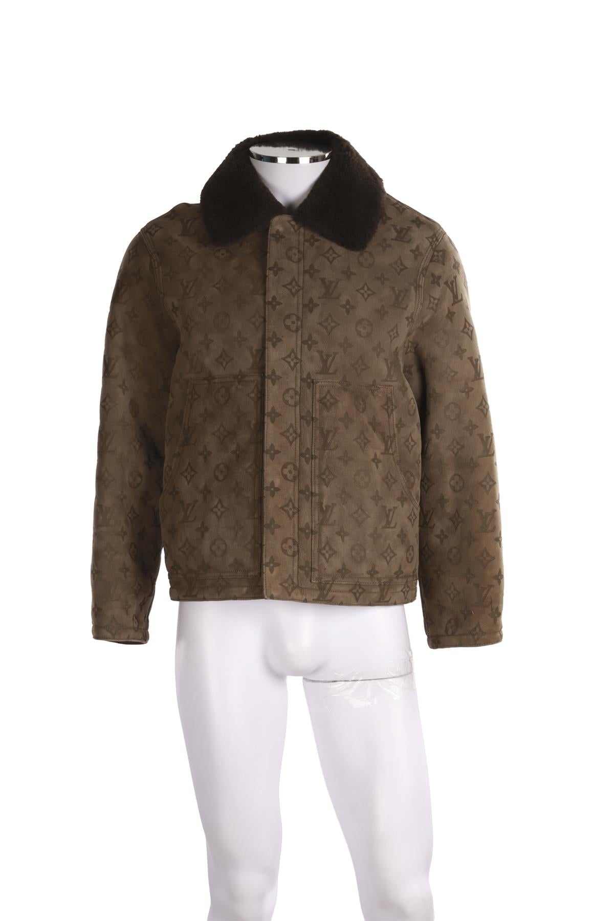 LOUIS VUITTON BROWN MEN'S 2022 MONOGRAM SUEDE AND SHEARLING JACKET FR 48 UK 38