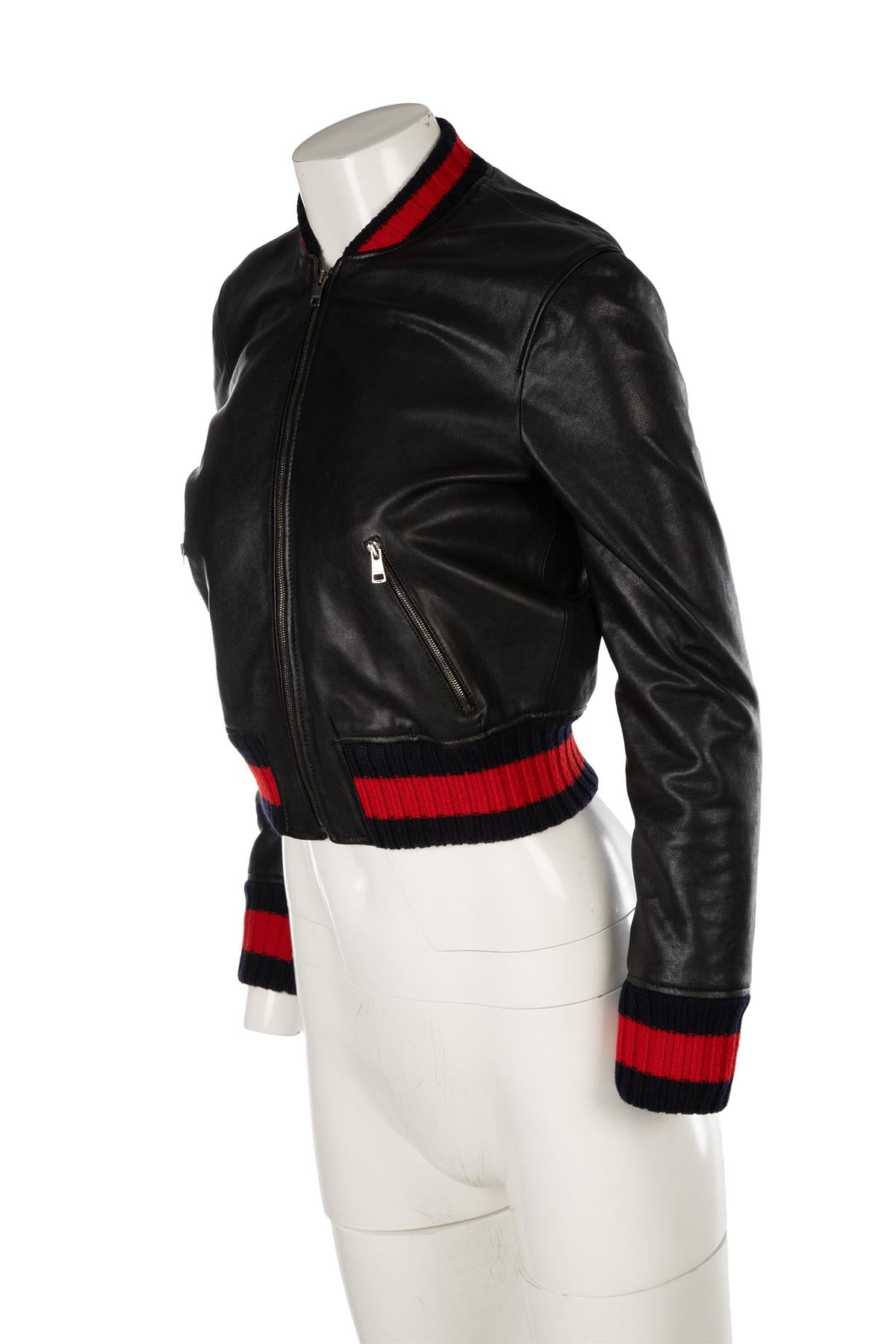 GUCCI BLACK LEATHER JACKET IT 36 UK 4