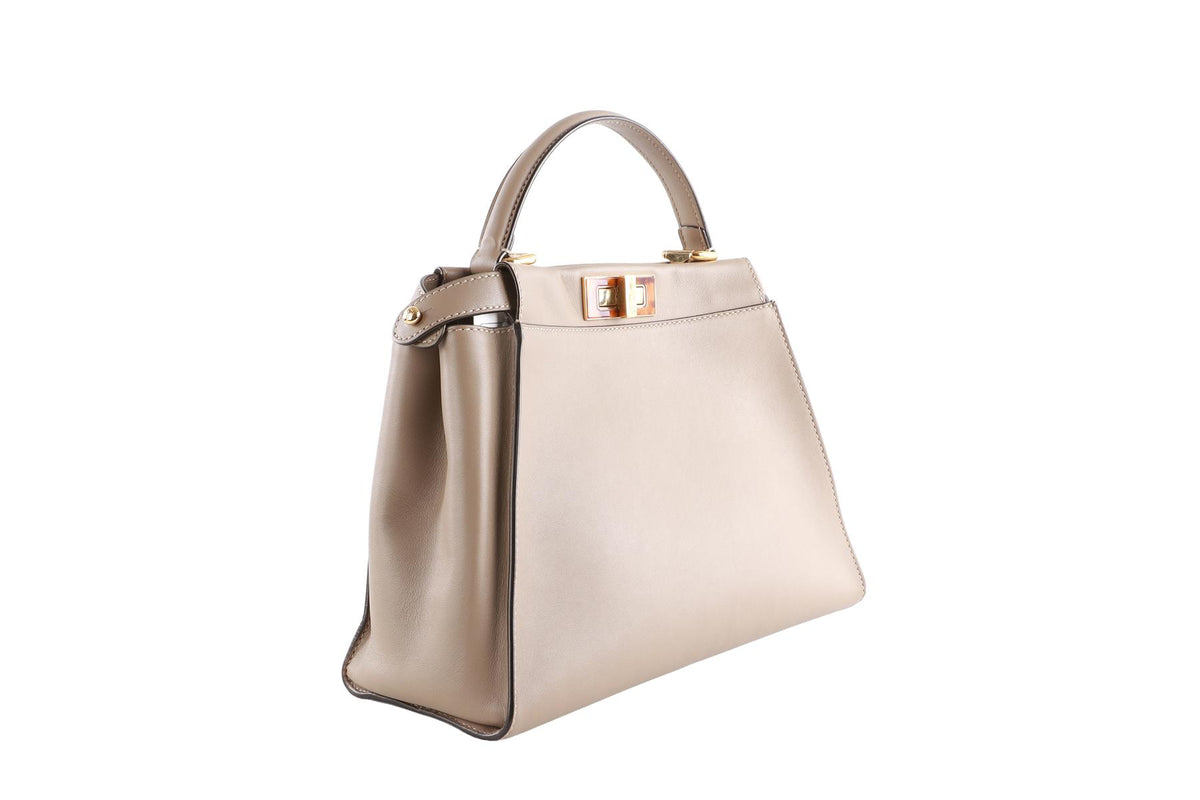 FENDI TAUPE PEEKABOO MEDIUM LEATHER TOTE BAG