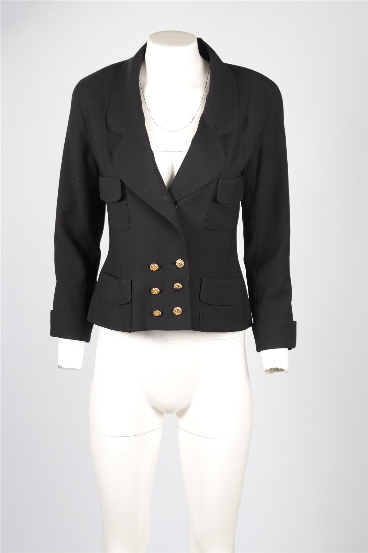 CHANEL BLACK 1988 CREPE BLAZER FR 36 UK 8