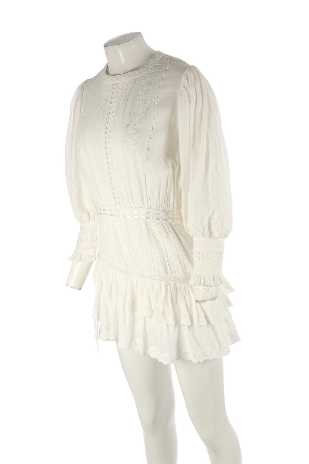 LOVESHACKFANCY WHITE COTTON MINI DRESS XSMALL