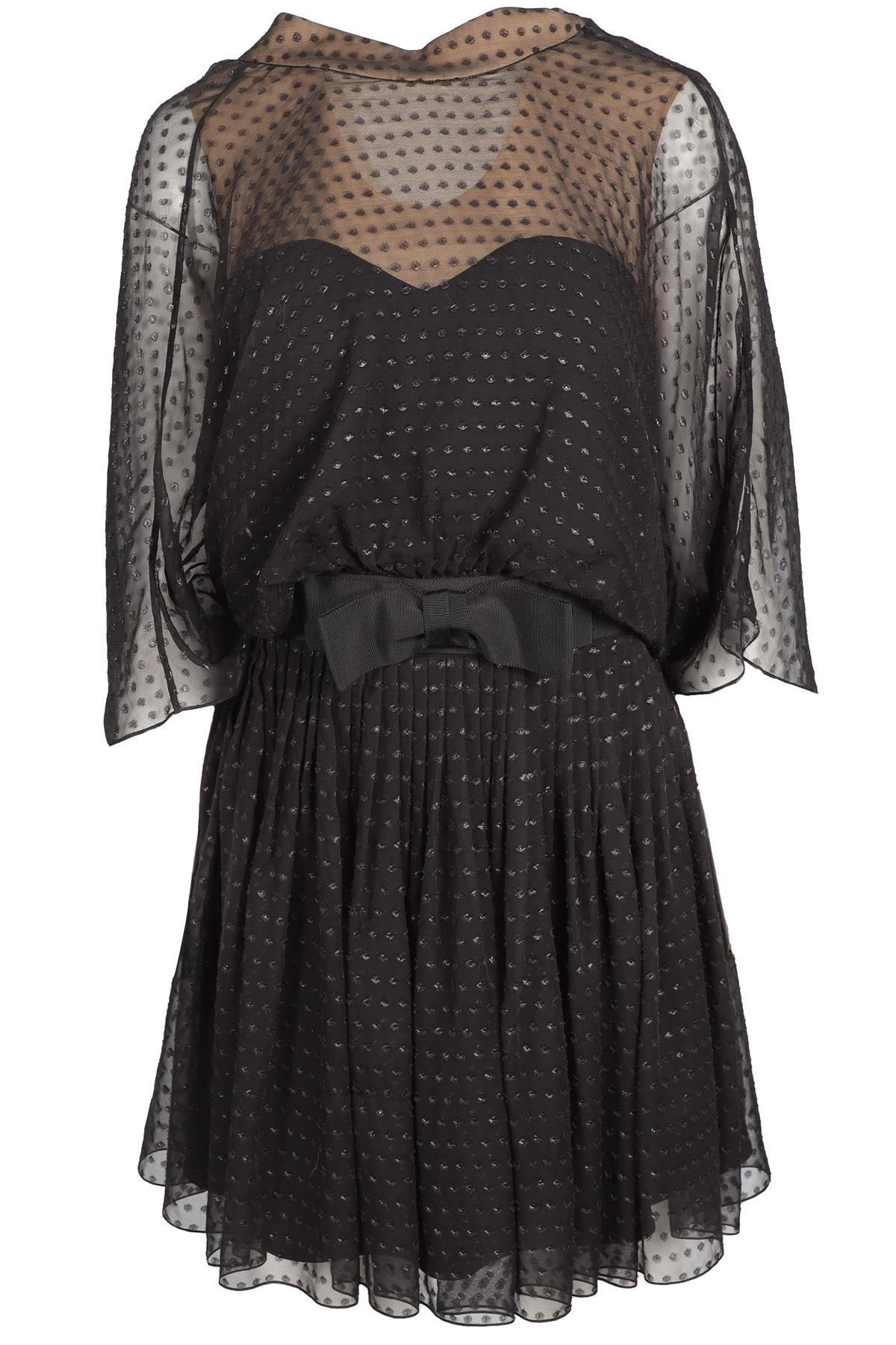 SAINT LAURENT BLACK SILK MINI DRESS FR 38 UK 10