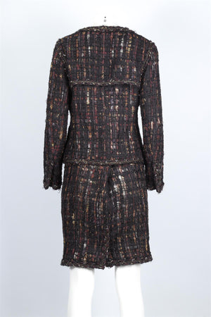CHANEL BLACK 2012 SILK SKIRT SUIT FR 40 UK 12