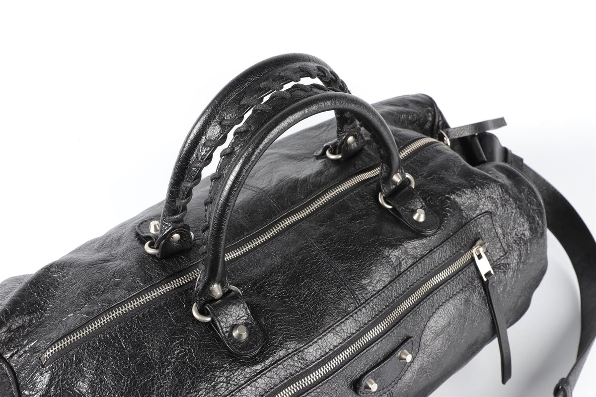 BALENCIAGA BLACK 2017 CITY LEATHER DUFFLE BAG
