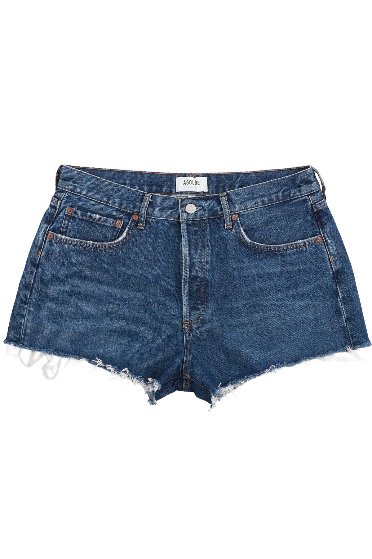 AGOLDE BLUE HIGH RISE DENIM SHORTS W30 UK 12