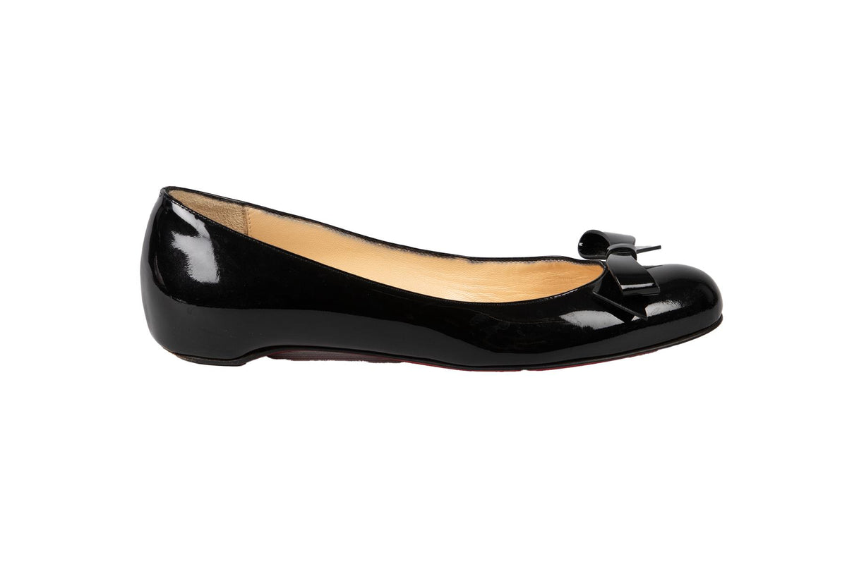 CHRISTIAN LOUBOUTIN BLACK PATENT LEATHER BALLET FLATS EU 35 UK 2 US 5