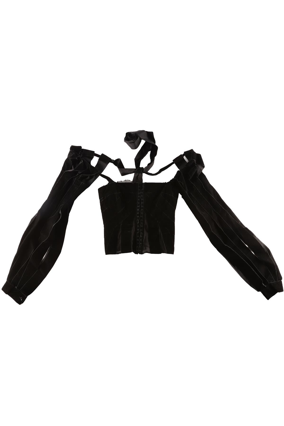 YVES SAINT LAURENT RIVE GAUCHE BLACK 2002 VELVET TOP FR 36 UK 8