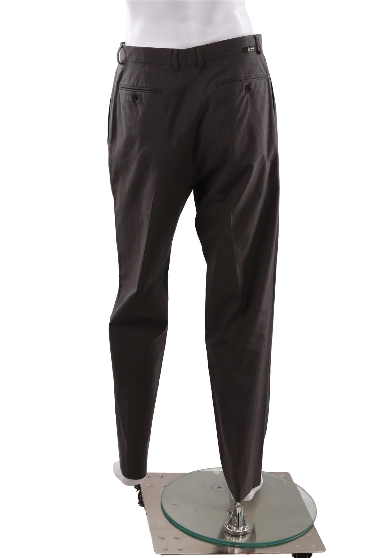 GREY MEN'S WOOL STRAIGHT LEG PANTS