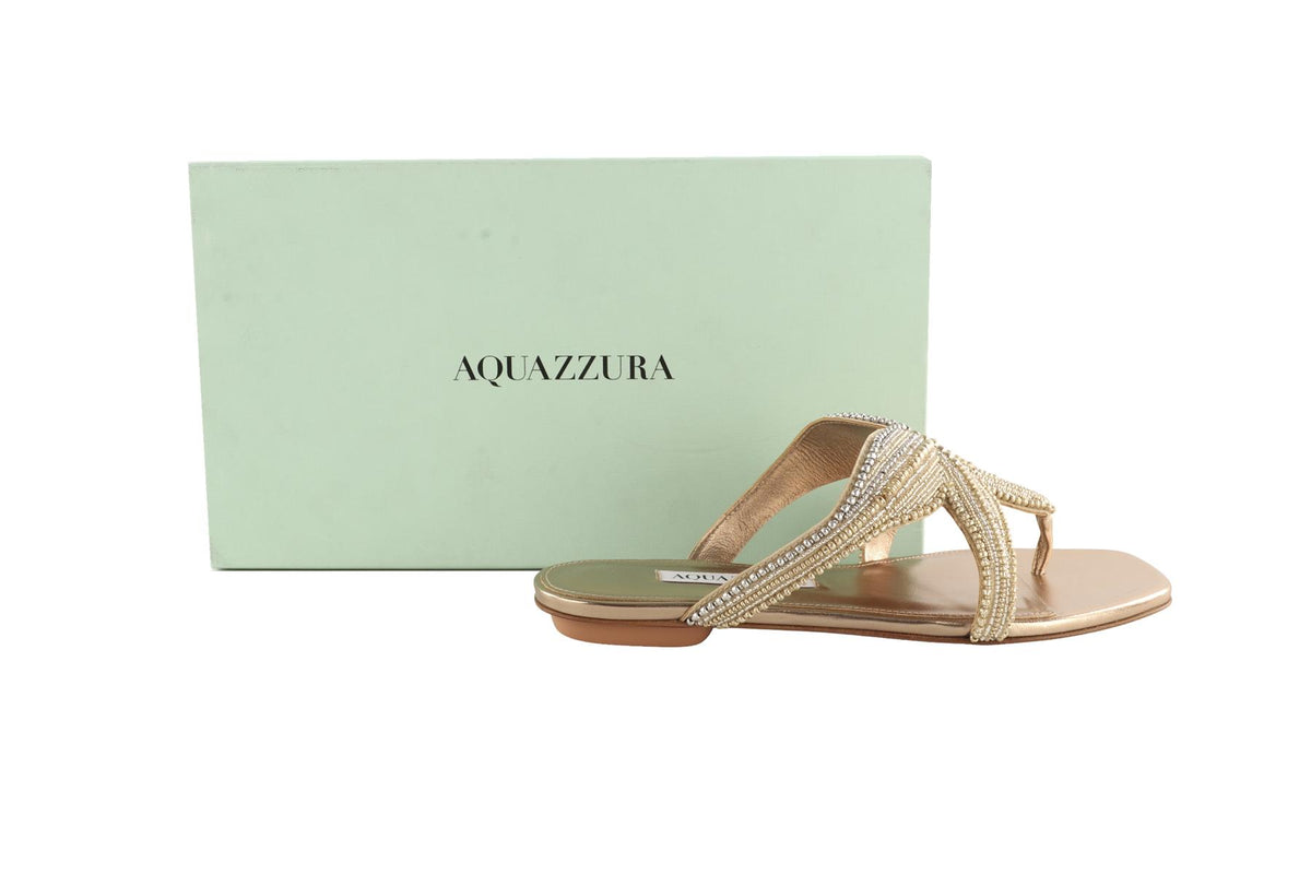 AQUAZZURA GOLD REEF STAR LEATHER SANDALS EU 37 UK 4 US 7