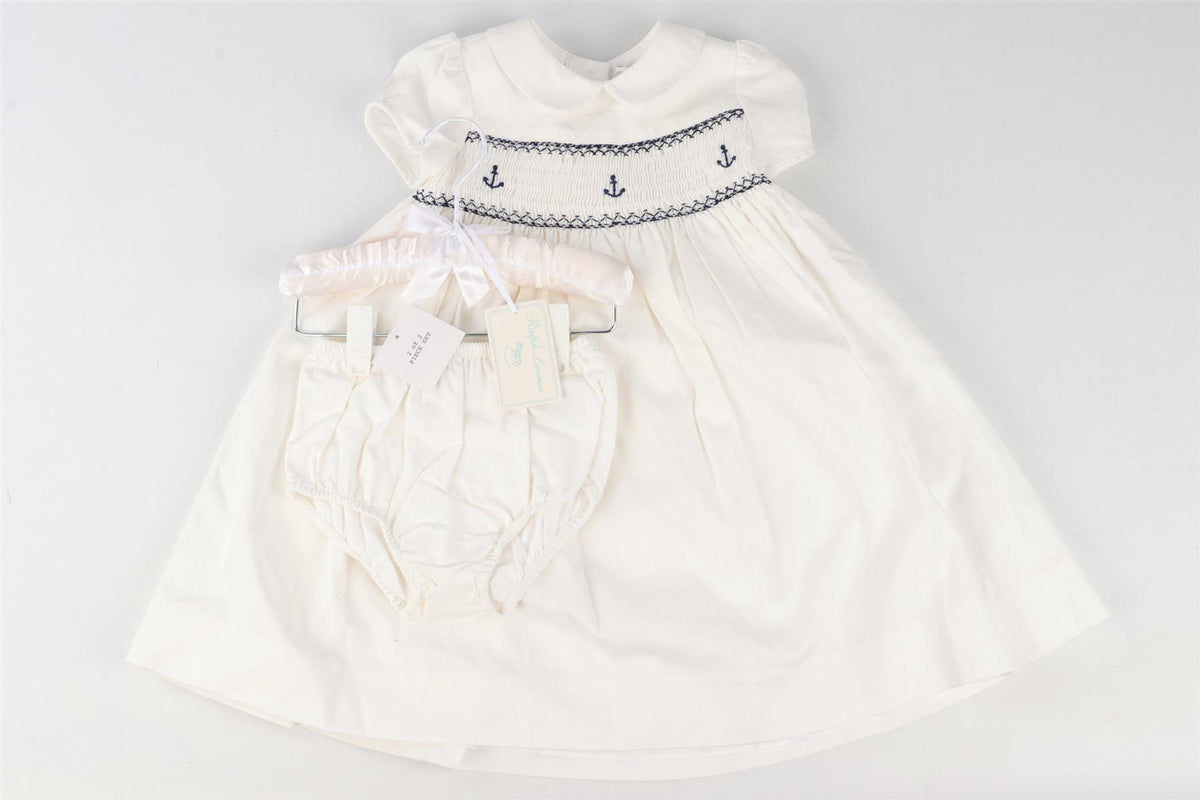 RALPH LAUREN WHITE BABY GIRLS DRESS AND BLOOMERS 18 MONTHS