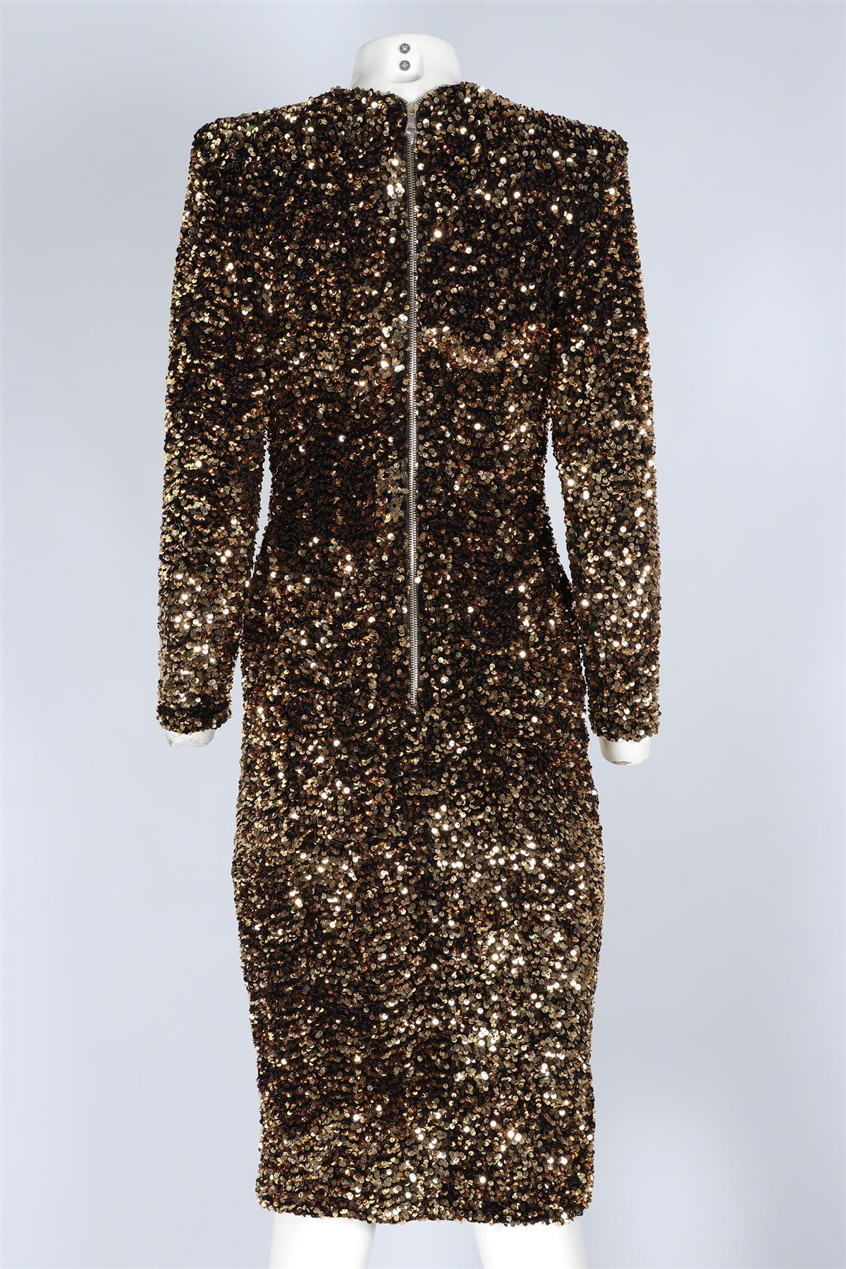 SERGIO HUDSON GOLD SEQUIN MIDI DRESS US 6 UK 10