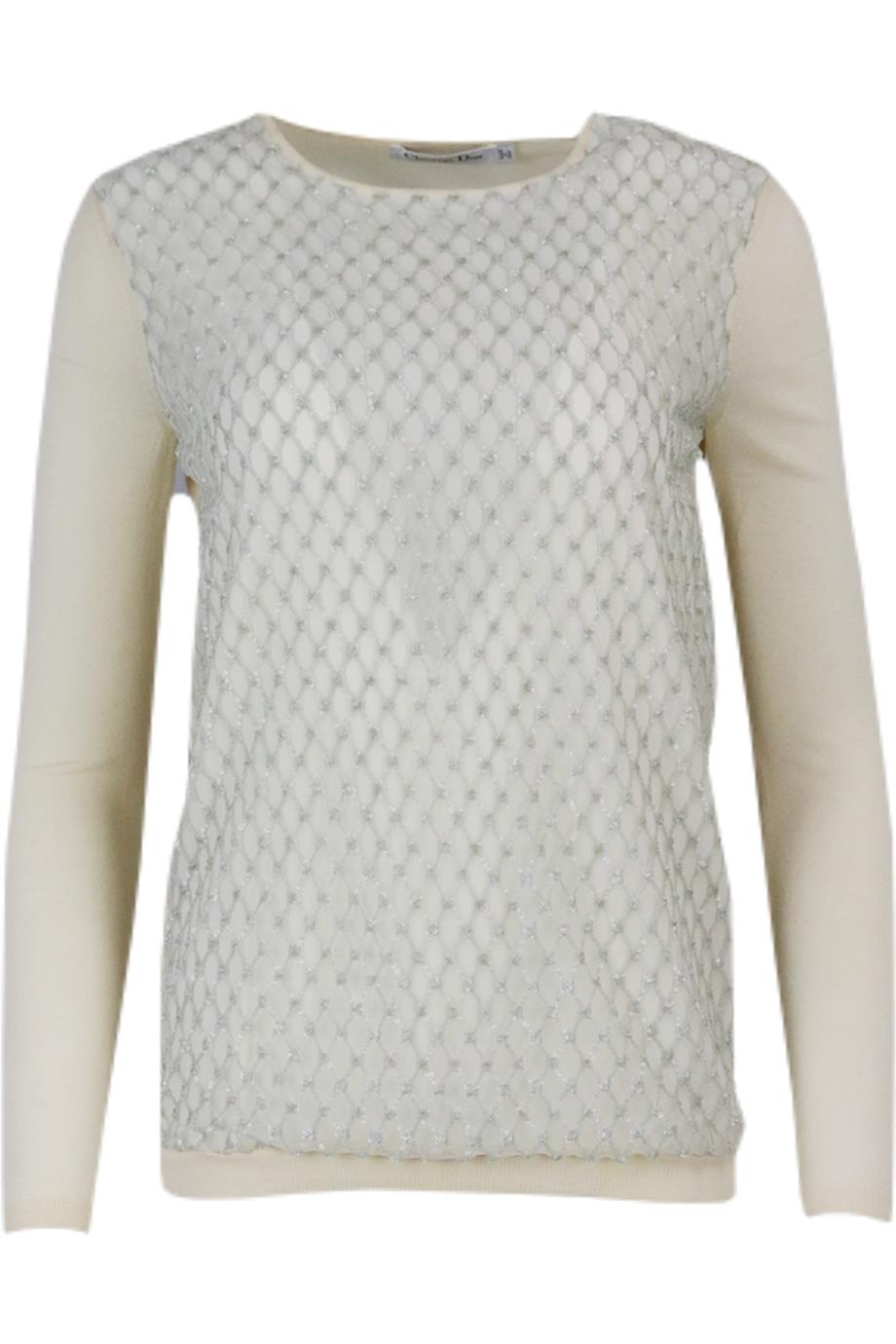 CHRISTIAN DIOR SEQUINED TULLE AND WOOL SWEATER FR 38 UK 10