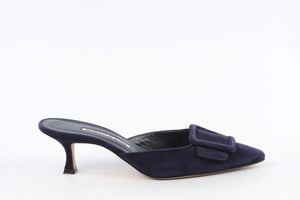 MANOLO BLAHNIK MAYSALE NAVY SUEDE MULES EU 38 UK 5 US 8