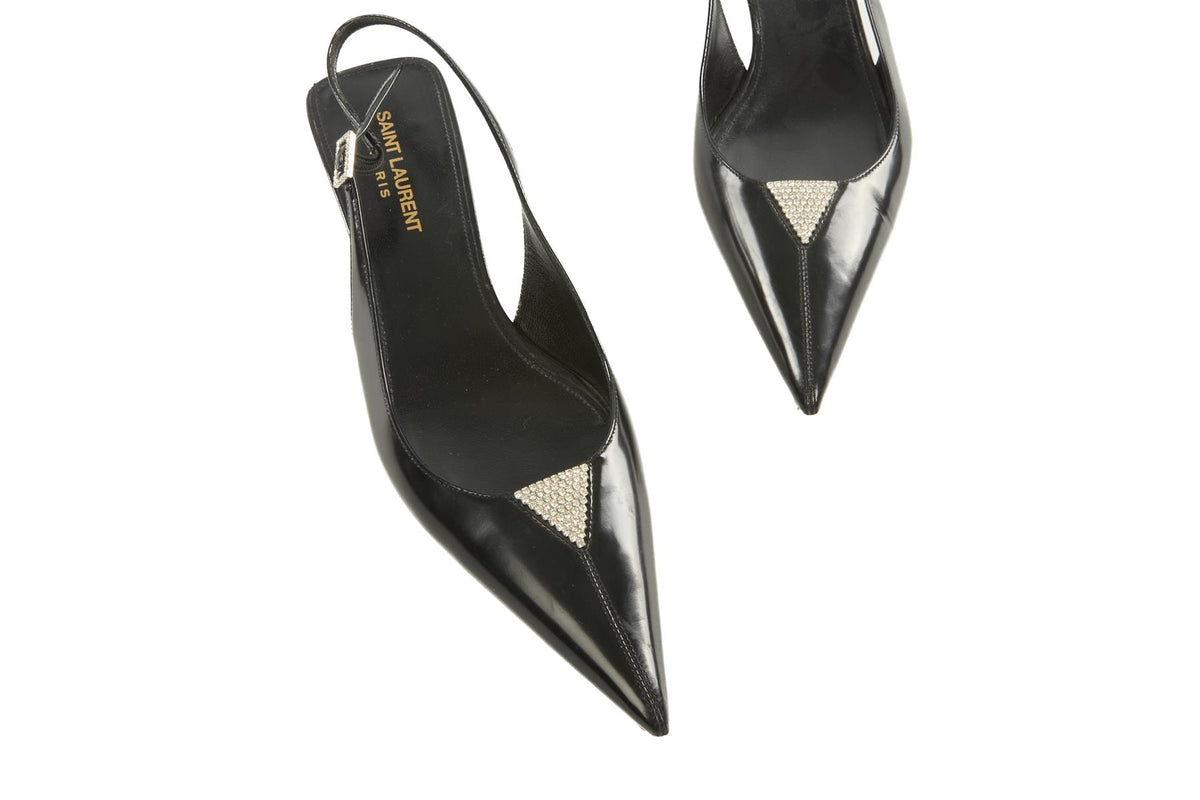 SAINT LAURENT BLACK LEATHER SLINGBACK PUMPS EU 38 UK 5 US 8
