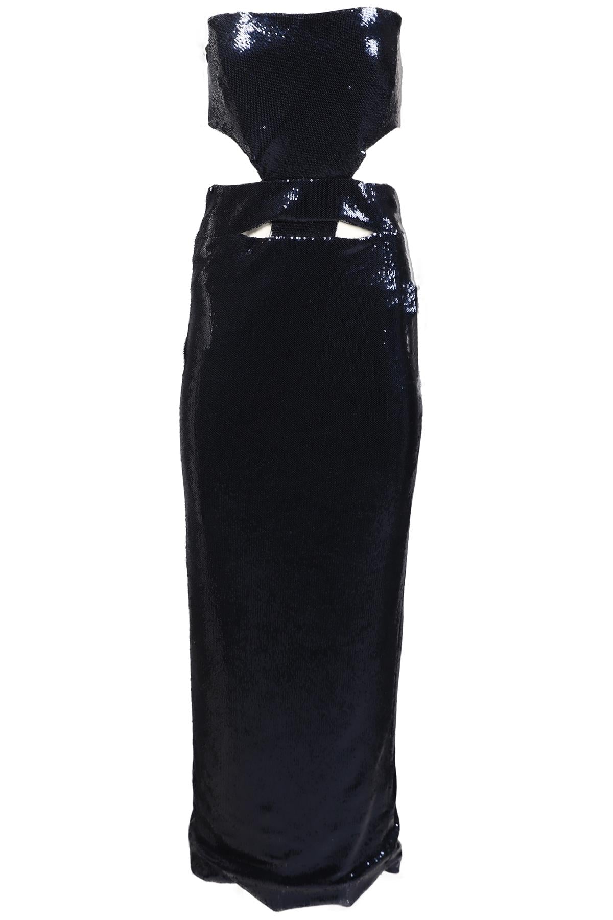 ET OCHS NAVY SEQUIN AND SATIN MAXI DRESS US 2 UK 6