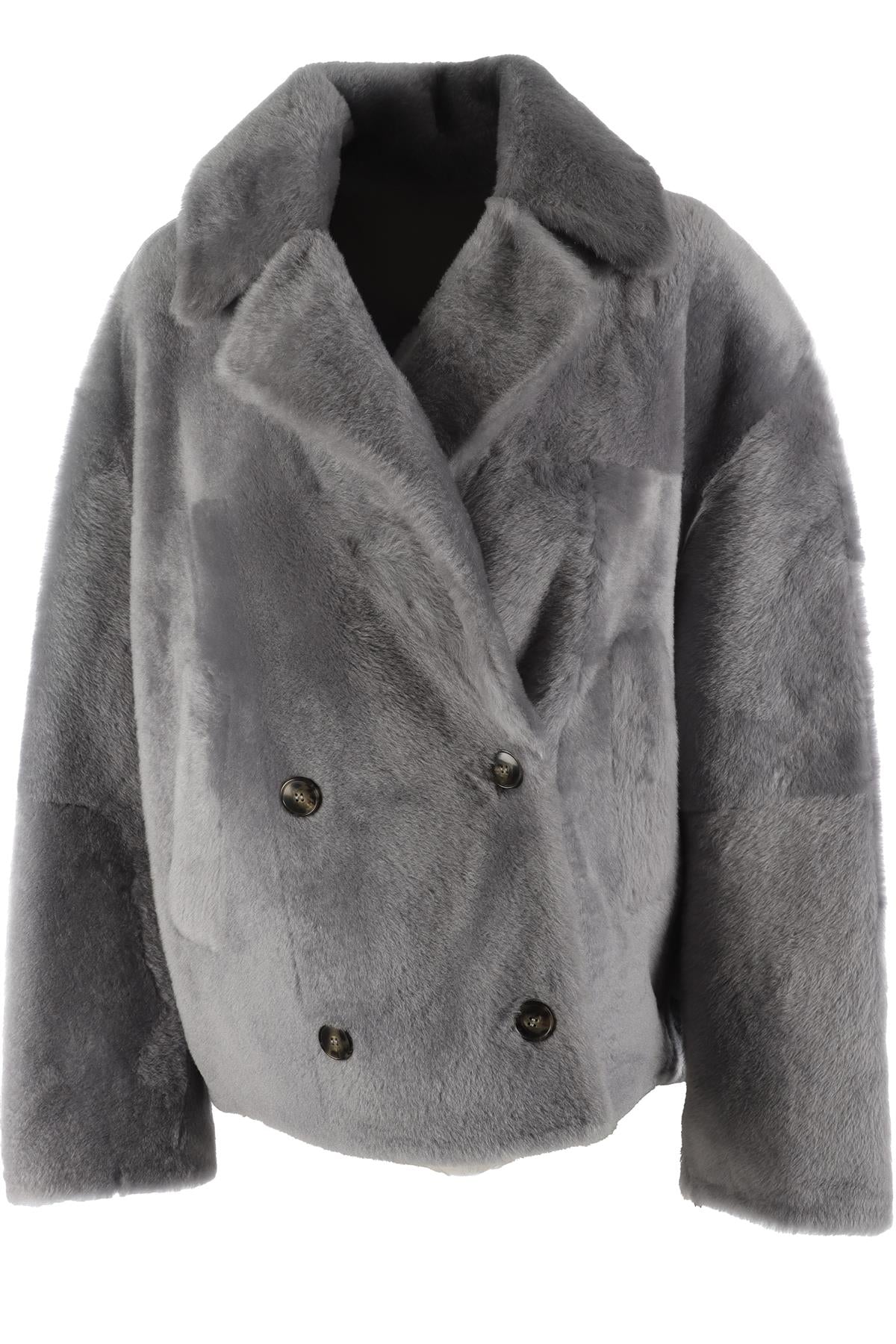 YVES SALOMON GREY SHEARLING JACKET FR 40 UK 12