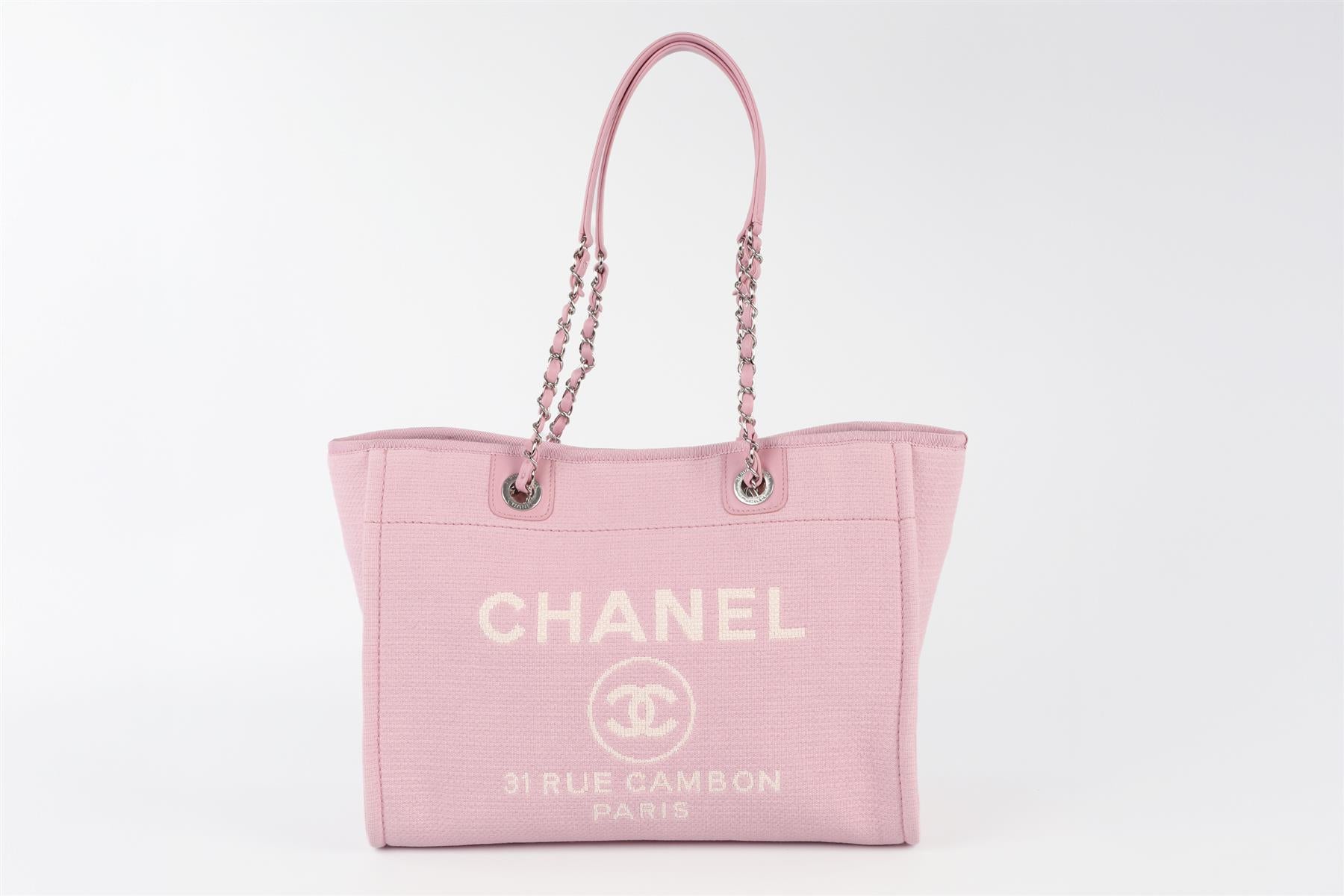 CHANEL PINK 2022 DEAUVILLE SMALL FABRIC TOTE BAG