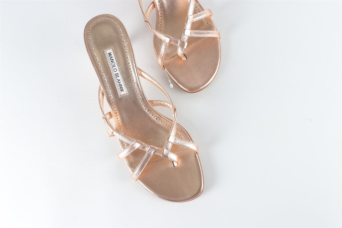 MANOLO BLAHNIK GOLD LEATHER SANDALS EU 40 UK 7 US 10