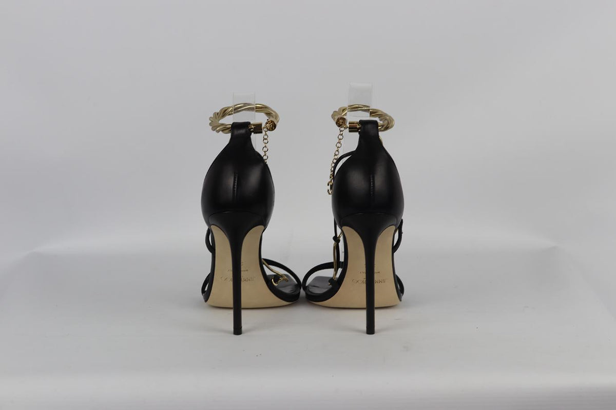 JIMMY CHOO CHAIN DETAILED LEATHER SANDALS EU 38.5 UK 5.5 US 8.5