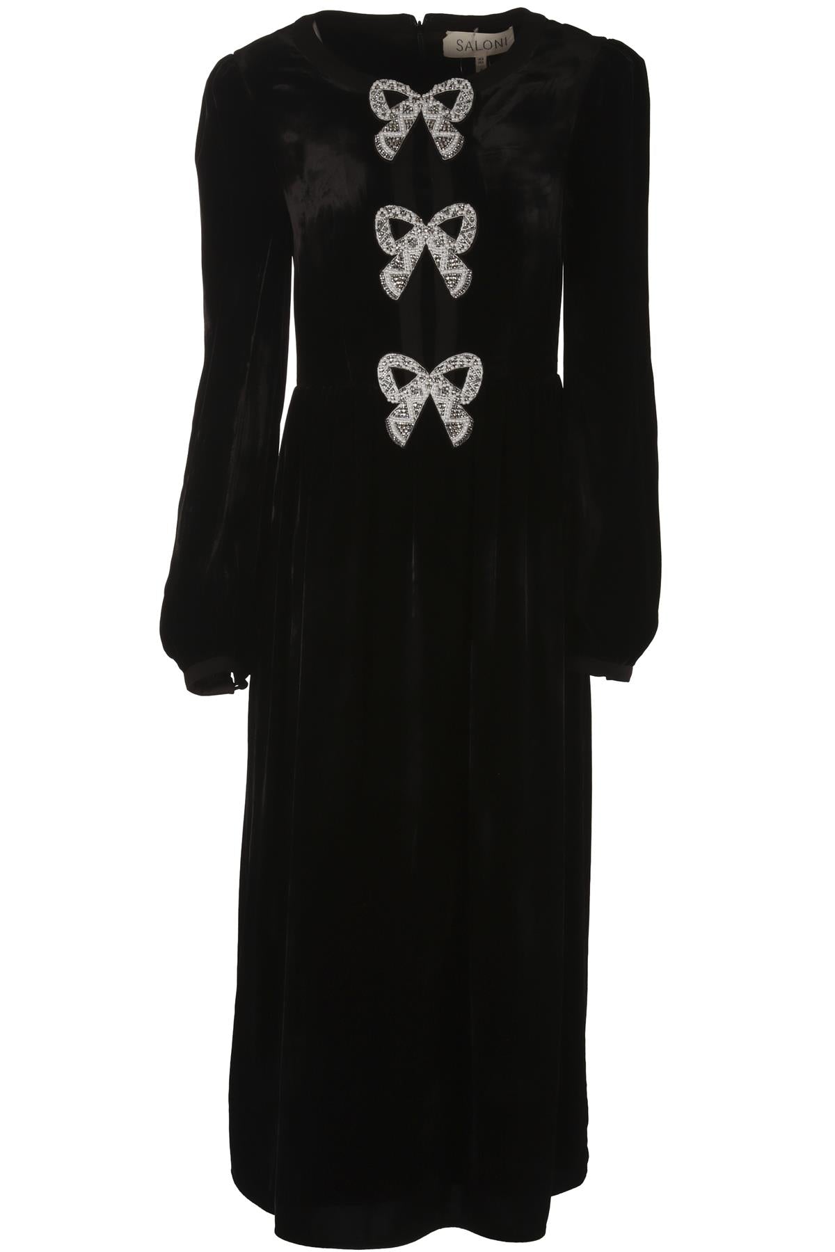 SALONI BLACK VELVET MIDI DRESS UK 8